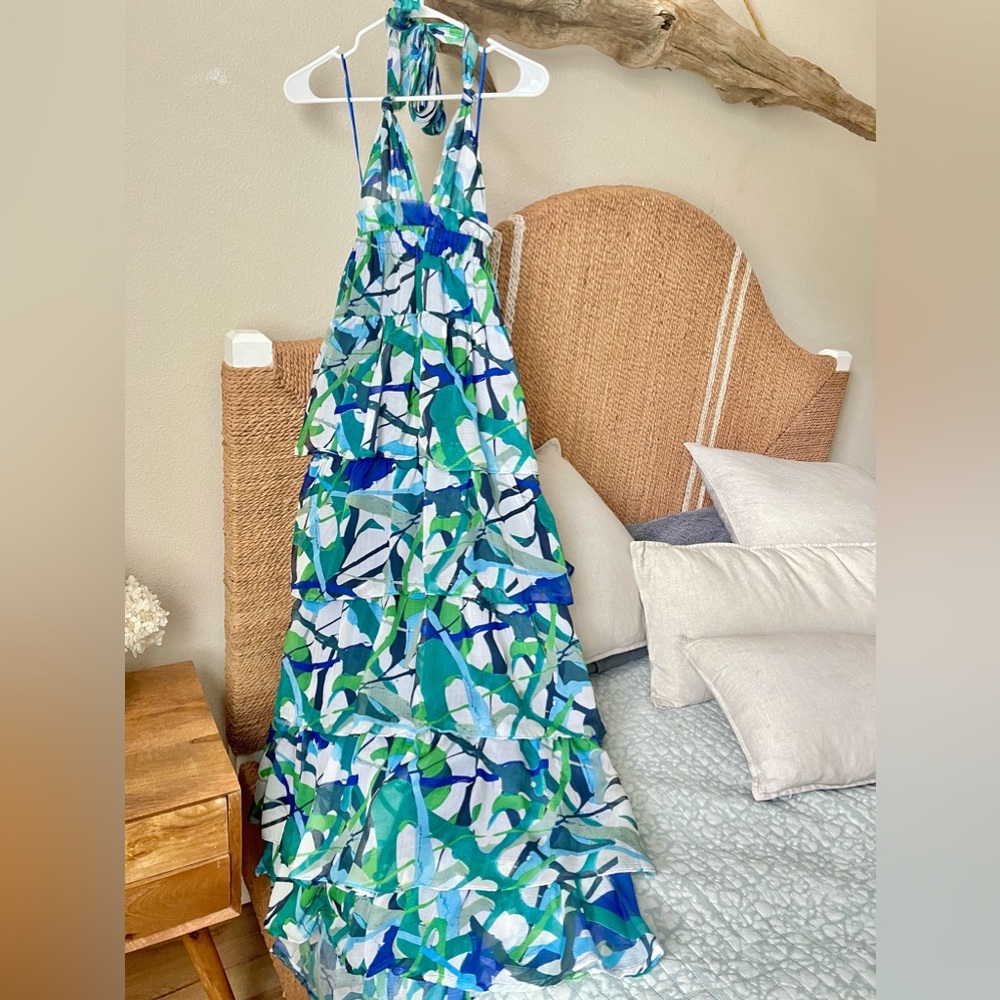 Vici Halter ruffle tiered maxi dress gown size small Revolve